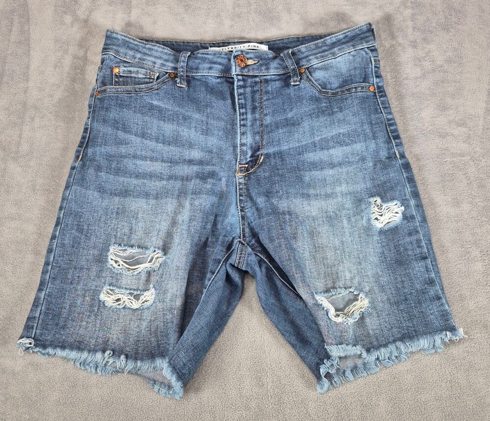 Celebrity Pink Womens Blue Denim Shorts Size 9 Distressed Casual - Picture 1 of 7